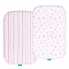 Picture of Bassinet Sheets Compatible with Mika Micky Bedside Sleeper, (2 Pack), 100% Jersey Knit Cotton Fitted Sheets, Mild Pink Stripes and Hearts Print for Baby Girls