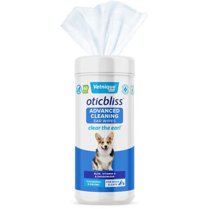 Picture of VETNIQUE Oticbliss Advanced Cleaning Ear Wipes for Dogs for Odor Control, Dirt and Wax Removal with Soothing Aloe Vera, Salicylic Acid & Vitamin E, (Ear Cleaning Wipes, Advanced Cleaning Large)