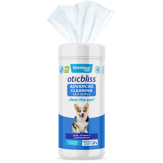 Picture of VETNIQUE Oticbliss Advanced Cleaning Ear Wipes for Dogs for Odor Control, Dirt and Wax Removal with Soothing Aloe Vera, Salicylic Acid & Vitamin E, (Ear Cleaning Wipes, Advanced Cleaning Large)