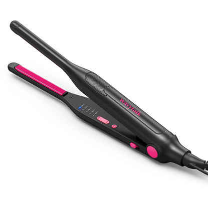 Picture of Wavytalk Small Flat Iron for Short Hair/Pixie Cut/Bangs/Edges, 3/10" Pencil Flat Iron, Mini Hair Straightener with Anti-Pinch Design, Dual Voltage, Hot Pink