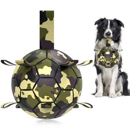 Picture of QDAN Dog Toys Soccer Ball, Interactive Dog Toys for Tug of War, Dog Tug Toy, Dog Water Toy, Durable Dog Balls for Medium & Large Dogs-Camouflage(8 inch)