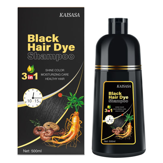 Picture of KINGMING Black Hair Dye Shampoo 3 in 1 for Gray Hair, Hair Color Shampoo for Women Men Grey Hair Coverage, Herbal Ingredients Champu Con Tinte Para Canas 500ml (Black).