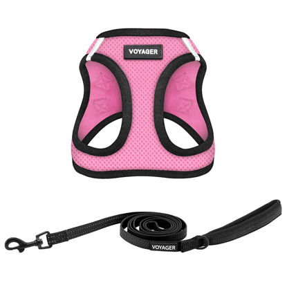 Picture of Voyager Step-in Air All Weather Mesh Harness and Reflective Dog 5 ft Leash Combo with Neoprene Handle, for Small, Medium and Large Breed Puppies by Best Pet Supplies - Pink/Black Trim, XXX-Small