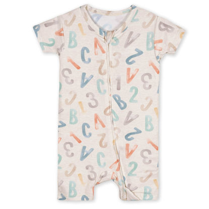 Picture of Gerber Unisex Baby Buttery Soft Short Sleeve Romper with Viscose Made from Eucalyptus, Abc, 12 Months