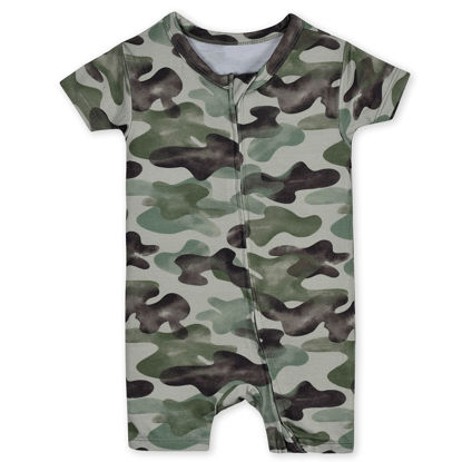 Picture of Gerber Unisex Baby Buttery Soft Short Sleeve Romper with Viscose Made from Eucalyptus, Camo, 18 Months