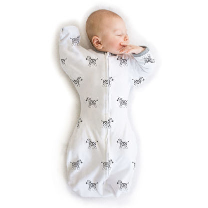 Picture of Amazing Baby Transitional Swaddle Sack with Arms Up Half-Length Sleeves and Mitten Cuffs, Little Zebra, Large, 6-9 Months (Parents’ Picks Award Winner, Easy Transition with Better Sleep)