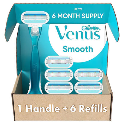 Picture of Gillette Venus Smooth Razors for Women, Includes 1 Handle, 6 Razor Blade Refills