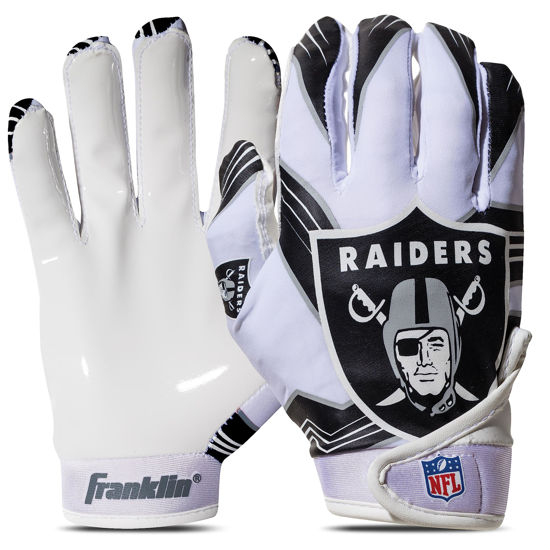 Picture of Franklin Sports Las Vegas Raiders Youth NFL Football Receiver Gloves - Receiver Gloves For Kids - NFL Team Logos and Silicone Palm - Youth M/L Pair, Team Specific (70007F22)