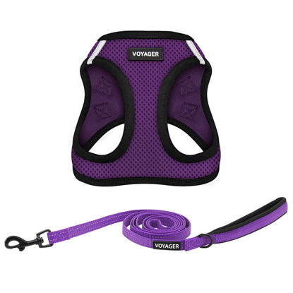 Picture of Voyager Step-in Air All Weather Mesh Harness and Reflective Dog 5 ft Leash Combo with Neoprene Handle, for Small, Medium and Large Breed Puppies by Best Pet Supplies - Purple/Black Trim, XXX-Small