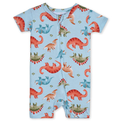 Picture of Gerber Unisex Baby Buttery Soft Short Sleeve Romper with Viscose Made from Eucalyptus, Dino, 18 Months