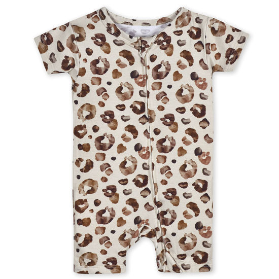 Picture of Gerber Unisex Baby Buttery Soft Short Sleeve Romper with Viscose Made from Eucalyptus, Leopard, 0-3 Months