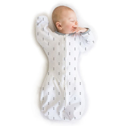 Picture of SwaddleDesigns Transitional Swaddle Sack with Arms Up Half-Length Sleeves and Mitten Cuffs, Small, 0-3 Months, 6-14 Lbs, Tiny Arrows (Arms Up Swaddle, Transition Swaddle Sleep Sack for Better Sleep)