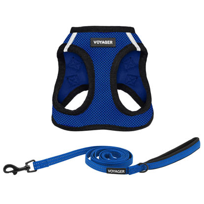 Picture of Voyager Step-in Air All Weather Mesh Harness and Reflective Dog 5 ft Leash Combo with Neoprene Handle, for Small, Medium and Large Breed Puppies by Best Pet Supplies - Royal Blue/Black Trim, Small