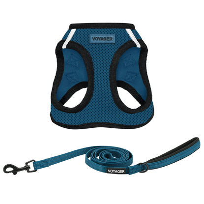 Picture of Voyager Step-in Air All Weather Mesh Harness and Reflective Dog 5 ft Leash Combo with Neoprene Handle, for Small, Medium and Large Breed Puppies by Best Pet Supplies - Blue/Black Trim, XX-Small