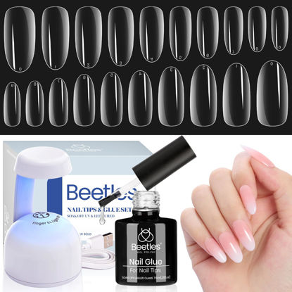 Picture of Beetles Gel Nail Kit Easy Nail Extension Set with 500Pcs Gel False Nail Tips Medium Oval Shape 5 In 1 Nail Glue Base Gel and Innovative Uv Led Lamp Easy Diy Nails Art Home 2024 Acrylic Nail Tips