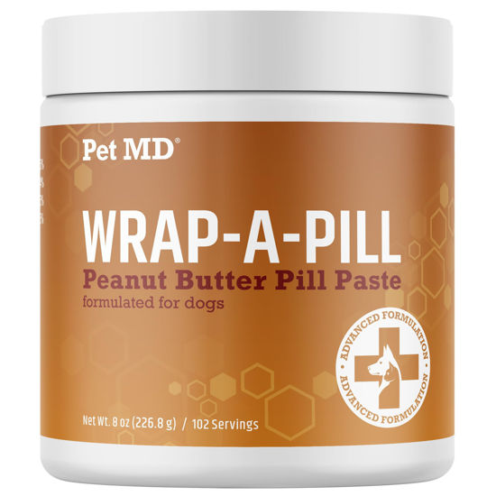 Picture of Pet MD Wrap A Pill Peanut Butter Flavor Pill Paste for Dogs - Make a Pocket or Pouch to Hide Pills & Medication - 8 oz