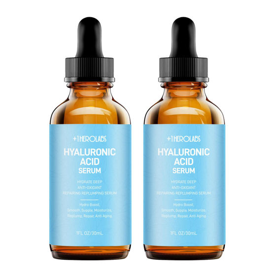 Picture of +1HEROLABS Hyaluronic Acid Serum for Face Anti Aging, Fine Lines, Dark Spots, & Dry Skin - Hydrating Facial Serum - Best Face Serum for Moisturizing and Wrinkle Reducing, 2 Packs