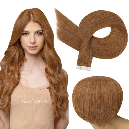 Picture of Full Shine Tape in Hair Extensions Human Hair Color 330 Auburn Hair Extensions Tape in 10 Inch Tape in Extensions 30G Invisible Tape in Hair Extensions 20Pcs Straight Natural Hair