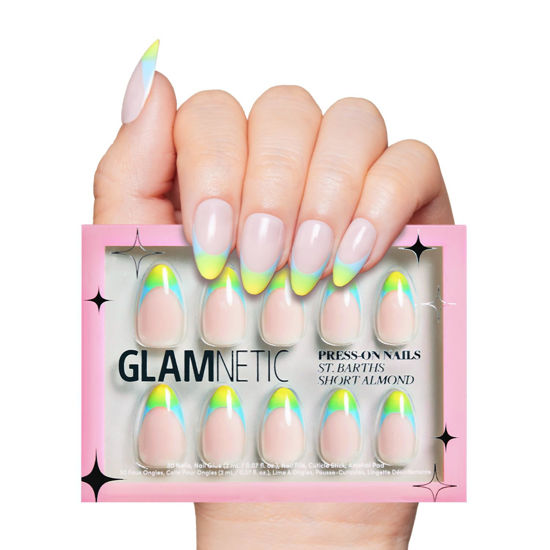 Picture of Glamnetic Press On Nails - St. Barths | Semi-Transparent Ombre French Tip Short Almond Nails, Reusable | 15 Sizes - 30 Nail Kit