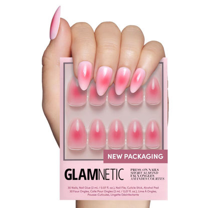 Picture of Glamnetic Press On Nails - Blushing Aura | Short Almond Trendy Pink with Ombre Center Nails in a Glossy Finish | 15 Sizes - 30 Nail Kit with Glue