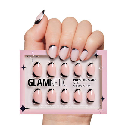 Picture of Glamnetic Press On Nails - NYC | Semi-Transparent Abstract Trendy Black Short Oval Nails, Reusable | 15 Sizes - 30 Nail Kit