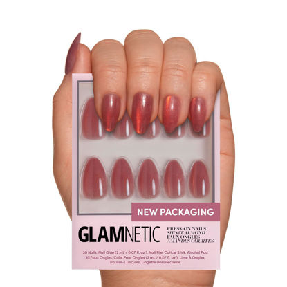 Picture of Glamnetic Press On Nails - Rose | Short Almond Rosy-Pink Nails with a Mesmerizing Metallic Finish | 15 Sizes - 30 Nail Kit with Glue