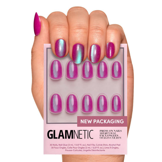 Picture of Glamnetic Press On Nails - Berry Fizz | Short Oval, Magenta Nails with a Mesmerizing Metallic Finish | 15 Sizes - 30 Nail Kit with Glue