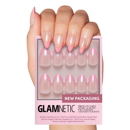 Picture of Glamnetic Press On Nails - Bubble Gum Glaze | Short Almond Pink French Tip Nails with a Glaze Finish | 15 Sizes - 30 Nail Kit with Glue