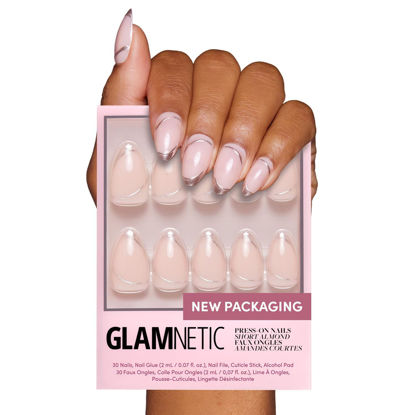 Picture of Glamnetic Press On Nails - Whipped | Short Almond 3D Metallic Silver Swirl Design in a Glossy Finish | 15 Sizes - 30 Nail Kit with Glue