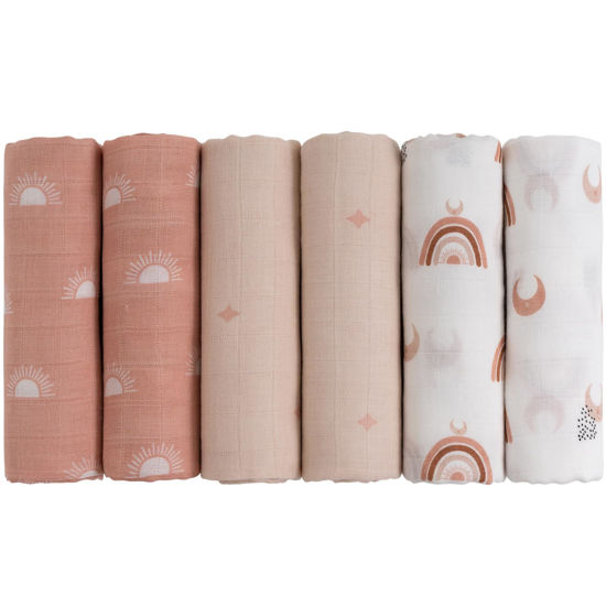 Picture of GLLQUEN BABY Receiving Blanket Boy Cotton Muslin Swaddle Blankets Girl Newborn Squares Breathable & Soft Thin Baby Blankets Cloths Double Absorbent Infant Swaddling Wrap - 6 Pack (Sun)