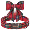 Picture of Unique style paws Christmas Dog Collar with Bow Tie Red Plaid Puppy Collar for Small Medium Large Dogs as Autumn Winter Gifts -XL