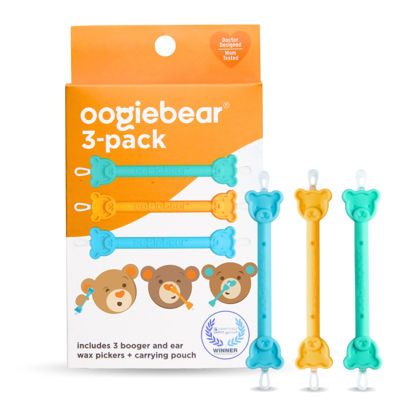 Picture of oogiebear: Baby Nose Cleaner & Ear Wax Removal Tool - Safe Booger & Earwax Removal for Newborns, Infants, Toddlers - Dual-Ended - Essential Baby Stuff, Diaper Bag Must-Have - 3 Pack