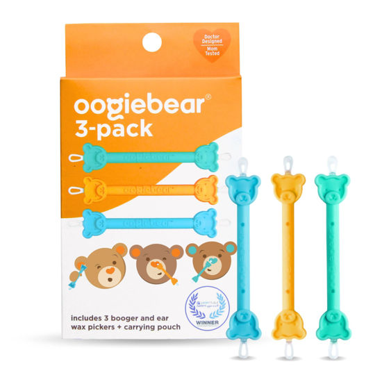 Picture of oogiebear: Baby Nose Cleaner & Ear Wax Removal Tool - Safe Booger & Earwax Removal for Newborns, Infants, Toddlers - Dual-Ended - Essential Baby Stuff, Diaper Bag Must-Have - 3 Pack