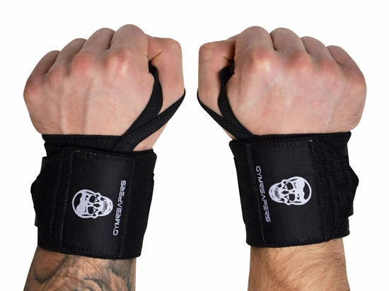 Picture of Gymreapers Weightlifting Wrist Wraps (Competition Grade) 18" Professional Quality Wrist Support with Heavy Duty Thumb Loop - Best Wrap for Powerlifting, Strength Training, Bodybuilding(Black,18")