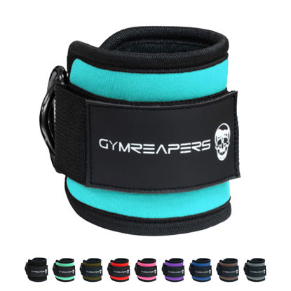 Picture of Gymreapers Ankle Straps (Pair) For Cable Machine Kickbacks, Glute Workouts, Lower Body Exercises - Adjustable Leg Straps with Neoprene Padding (Cyan, Pair)