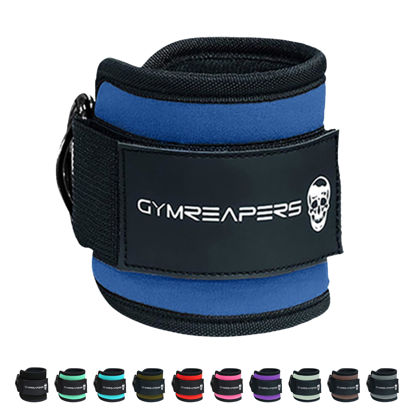 Picture of Gymreapers Ankle Straps (Pair) For Cable Machine Kickbacks, Glute Workouts, Lower Body Exercises - Adjustable Leg Straps with Neoprene Padding Cobalt, Pair)