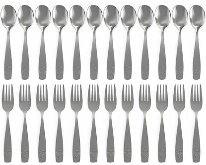 Picture of Stainless Steel Kids Silverware Set (24pc- 2 Pack of 12) - Child and Toddler Safe Flatware - Kids Utensil Set - Metal Kids Cutlery Set (Includes 12 Small Kids Spoons & Kids 12 Forks)