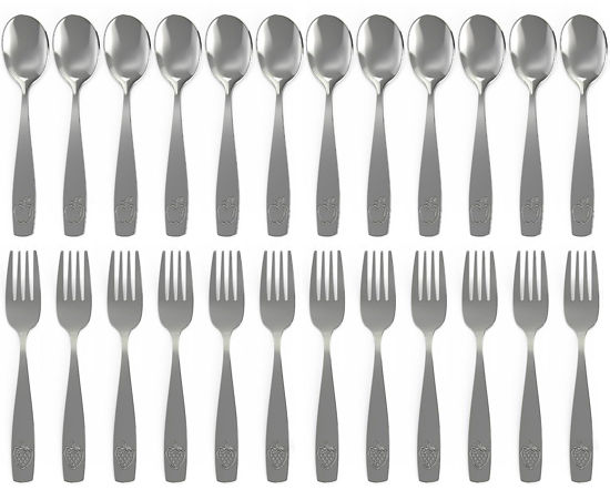 Picture of Stainless Steel Kids Silverware Set (24pc- 2 Pack of 12) - Child and Toddler Safe Flatware - Kids Utensil Set - Metal Kids Cutlery Set (Includes 12 Small Kids Spoons & Kids 12 Forks)