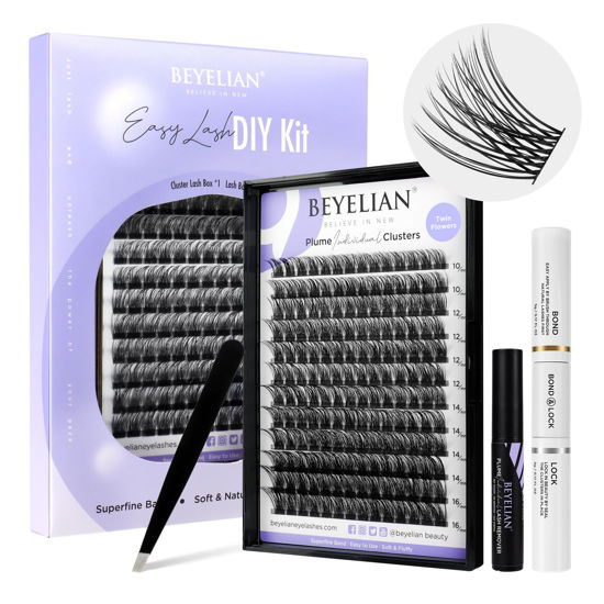 Picture of BEYELIAN Lash Extension Kit 168 Pcs Lash Clusters C Curl 10-16mm Lash Clusters Kit with Lash Bond and Seal and Remover Lash Applicator DIY Lash Kit Easy to Apply at Home (Style3,Black)