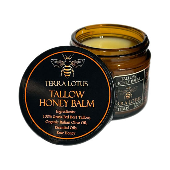 Picture of Terra Lotus Organic Grass-Fed Beef Tallow Balm with Raw Honey - Moisturizing Cream for Soft, Smooth Skin - Handmade All-Natural Moisturizer - 2 oz (Citrus)