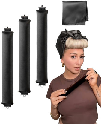 Picture of Overnight Heatless Curls Blowout Set - Jumbo Black Silk Hair Wrap Rollers for Long Hair, No Heat Curling Headband