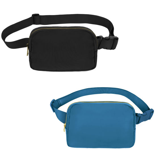 Picture of VOROLO 2 Pack Waist Pack for Running Fanny Pack for Women and Men Crossbody Belt Bag Bum Bag with Adjustable Strap for Sports Black+Blue