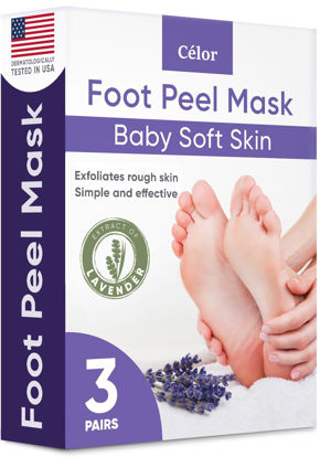 Picture of Foot Peel Mask (3 Pairs) - Foot Mask for Baby Soft Skin - Remove Dead Skin, Dry, Cracked Feet & Callus, Foot Spa, Made with Aloe Vera Extract for Women and Men Feet Peeling Mask Exfoliating, Lavender