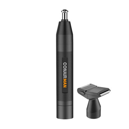 Picture of ConairMan Nose Hair Trimmer for Men, For Nose, Ear, and Eyebrows, Patent 360 Bevel Blade for No Pull, No Snag Trimming Experience, Cordless Trimmer 2 piece Set with Detail and Shaver Attachments