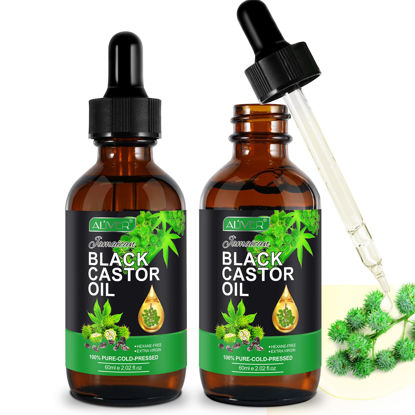 Picture of ALIVER Jamaican Black Castor Oil, 2 Pack Castor Oil Organic Cold Pressed Unrefined, Castor Oil for Eyelashes Eyebrows Body, Black Castor Oil for Hair Growth, 2.02 fl oz