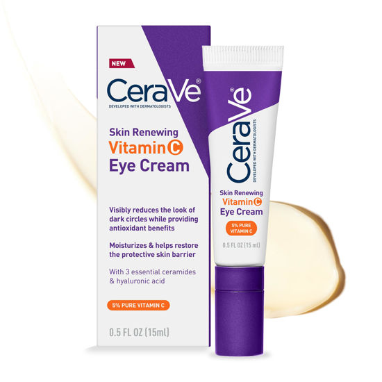 Picture of CeraVe Skin Renewing Vitamin C Eye Cream | Vitamin C, Hyaluronic Acid, Ceramides & Caffeine | Under Eye Cream For Dark Circles and Puffiness | Fragrance Free & Ophthalmologist Tested | 0.5 Fl. Oz