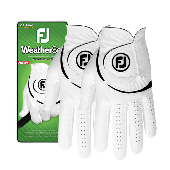 Picture of FootJoy Men's WeatherSof 2-Pack Golf Glove, White, Medium/Large, Worn on Left Hand