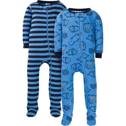 Picture of Gerber Baby Boys' 2-Pack Footed Pajamas, Sleepy Blue Dino, 9 Months