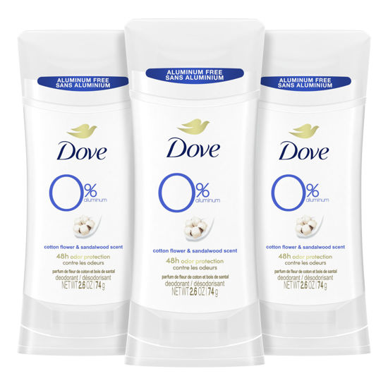 Picture of Dove 0% Aluminum Deodorant Stick Cotton Flower & Sandalwood 3 count for 48-Hour Odor Protection Aluminum Free Deodorant 2.6 oz