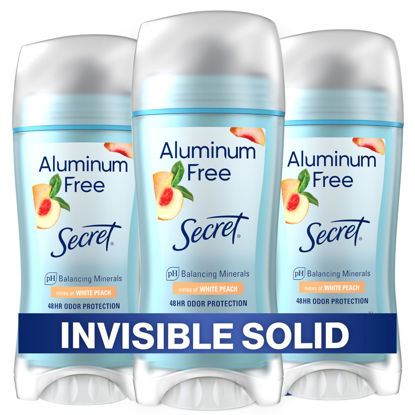 Picture of Secret Aluminum Free Deodorant for Women, 48hr Odor Protection, Free of Parabens Dyes Talc & Baking Soda, White Peach Scent, 2.4 oz (Pack Of 3)